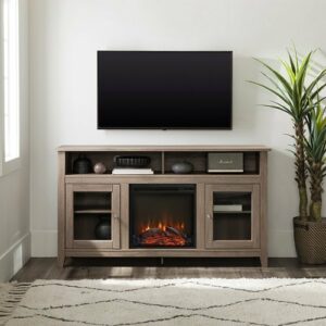 Walker Edison - 58" Tall Glass Two Door Soundbar Storage Fireplace TV Stand for Most TVs Up to 65" - Driftwood