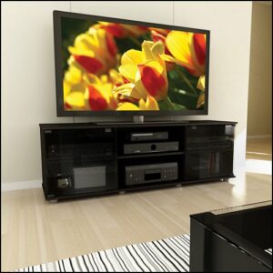 CorLiving - Holland Black Wooden TV Stand, for TVs up to 75" - Ravenwood Black