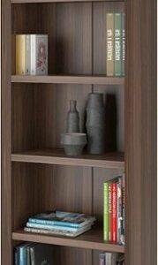 CorLiving - Quadra 4-Shelf Floor-Standing Bookcase - Walnut