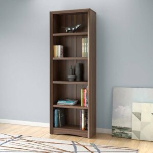 CorLiving - Quadra 4-Shelf Floor-Standing Bookcase - Walnut