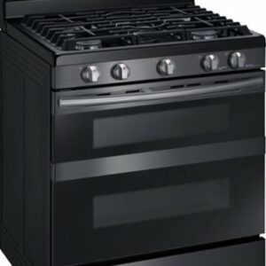 Samsung - Flex Duo 5.8 cu. ft. Self-Cleaning Freestanding Fingerprint Resistant Gas Convection Range - Black Stainless Steel