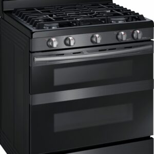 Samsung - Flex Duo 5.8 cu. ft. Self-Cleaning Freestanding Fingerprint Resistant Gas Convection Range - Black Stainless Steel