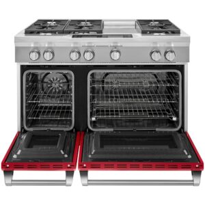 KitchenAid - 6.3 Cu. Ft. Self-Cleaning Freestanding Double Oven Dual Fuel Convection Range - Signature red