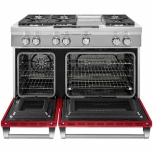 KitchenAid - 6.3 Cu. Ft. Self-Cleaning Freestanding Double Oven Dual Fuel Convection Range - Signature red