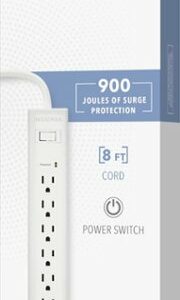 Insignia™ - 6 Outlet 900 Joules Surge Protector with 8' Power Cord - White