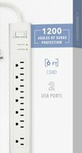 Insignia™ - 7 Outlet/2 USB 1200 Joules Surge Protector - White