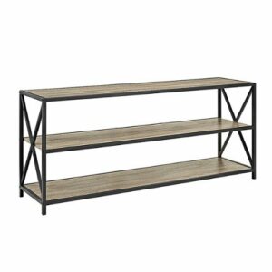 Walker Edison - Industrial Metal and Wood 3-Shelf Bookcase - Driftwood