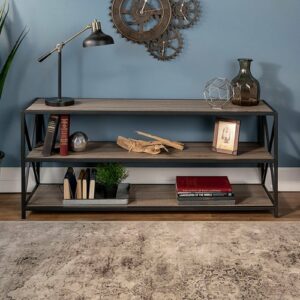 Walker Edison - Industrial Metal and Wood 3-Shelf Bookcase - Driftwood