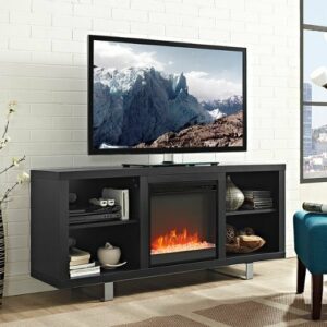 Walker Edison - Modern Open Storage Fireplace TV Stand for Most TVs up to 65" - Black