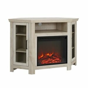 Walker Edison - Glass Two Door Corner Fireplace TV Stand for Most TVs up to 55" - White Oak