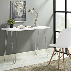 Walker Edison - Modern Chrome Computer Desk - White