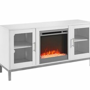 Walker Edison - Modern Two Door Fireplace TV Stand for Most TVs up to 58" - White