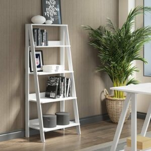 Walker Edison - 55" Leaning Ladder 4-Shelf Bookcase - White