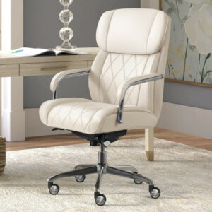 La-Z-Boy - Comfort and Beauty Sutherland Diamond-Quilted Bonded Leather Office Chair - Light Ivory