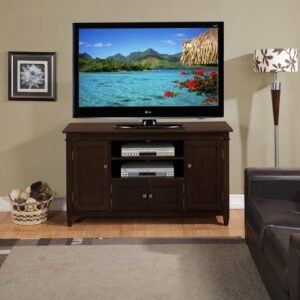 Simpli Home - Carlton Solid Wood 54 inch Wide Transitional TV Media Stand for TVs up to 60 inches - Dark Tobacco Brown