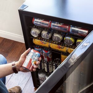 NewAir - 126-Can Beverage Cooler with Glass Door, Adjustable Shelves, 7 Temperature Settings and Lock - Black