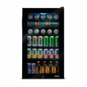 NewAir - 126-Can Beverage Cooler with Glass Door, Adjustable Shelves, 7 Temperature Settings and Lock - Black