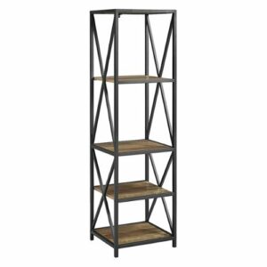 Walker Edison - X-frame Industrial Wood and Metal 4-Shelf Bookcase - Rustic Oak