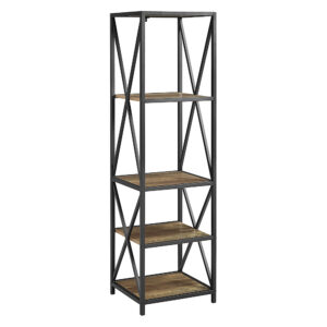 Walker Edison - X-frame Industrial Wood and Metal 4-Shelf Bookcase - Rustic Oak