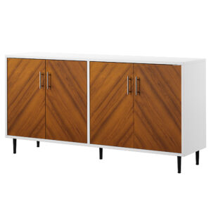 Walker Edison - 58” Mid Century Modern Faux Bookmatch Buffet/TV Stand Fits Most TVs up to 65" - Brown / White