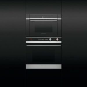 Fisher & Paykel - Contemporary24" Built-In Single Electric Convection Wall Oven - Black Reflective Glass with Polished Metal Trim