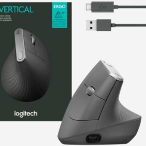 Logitech - MX Vertical Advanced Wireless Optical Ergonomic Mouse with USB and Bluetooth Connection - Graphite