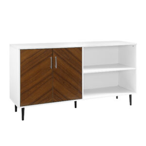 Walker Edison - Mid-Century Modern TV Stand for Most TVs Up to 65" - Dark Walnut/White