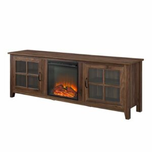 Walker Edison - 70" Traditional Glass Door Cabinet Fireplace TV Stand for Most TVs up to 80" - Dark Walnut