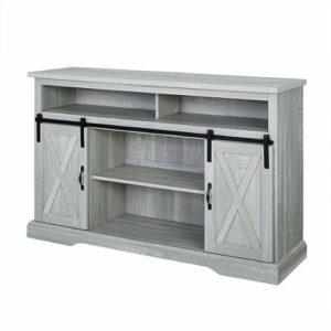 Walker Edison - Sliding Barn Door Highboy Storage Console for Most TVs Up to 56" - Stone Gray