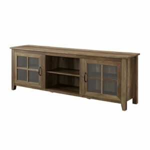 Walker Edison - 70" Farmhouse Glass Door TV Stand Console for Most TVs Up to 80" - Rustic Oak