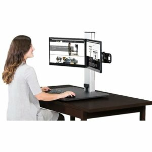 Victor - Electric Dual Monitor Height Adjustable Standing Desk Riser Workstation - Black, Aluminum