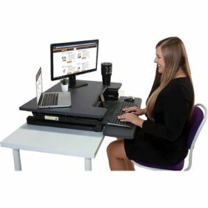 Victor - High Rise Height Adjustable Standing Desk Convertor with Keyboard Tray - Charcoal Gray And Black