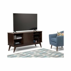 Simpli Home - Draper Mid Century TV Cabinet for Most TVs Up to 66" - Medium Auburn Brown