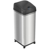 iTouchless - 13 Gallon Touchless Sensor Trash Can with Wheels and AbsorbX Odor Control System, Stainless Steel Automatic Kitchen Bin - Black/Silver