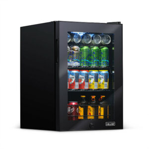 NewAir - 90-Can Freestanding Beverage Fridge, Compact with Adjustable Shelves and Lock - Black