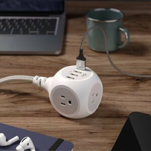 360 Electrical - Powerball24 3-Outlet/4-USB Power Strip - Luna Grey