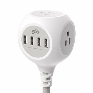 360 Electrical - Powerball24 3-Outlet/4-USB Power Strip - Luna Grey