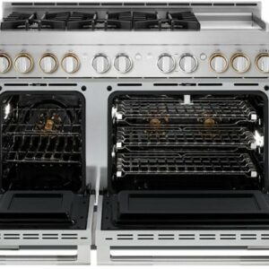 JennAir - RISE 6.3 Cu. Ft. Freestanding Double Oven Gas True Convection Range with Chrome-Infused Griddle - Stainless Steel