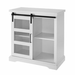 Walker Edison - Sliding Glass Door Modern Buffet Cabinet - White