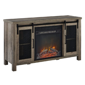 Walker Edison - Rustic Two Sliding Door Fireplace TV Stand for Most TVs up to 52" - Grey Wash