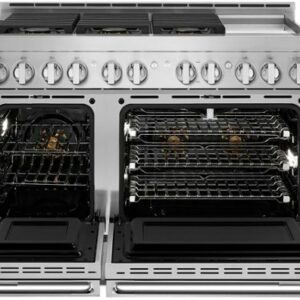 JennAir - NOIR 6.3 Cu. Ft. Freestanding Double Oven Gas True Convection Range with CustomClean™ - Floating Black Glass