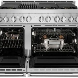 JennAir - NOIR 6.3 Cu. Ft. Freestanding Double Oven Gas True Convection Range with CustomClean™ - Floating Black Glass