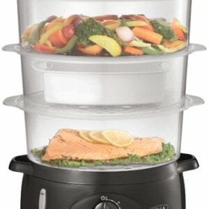 Bella - 9.5-Qt. 3-Tier Food Steamer - Black/Clear