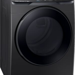 Samsung - 7.5 Cu. Ft. Stackable Smart Electric Dryer with Steam and Sensor Dry - Black Stainless Steel