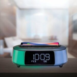 iHome - TimeBoost Glow - Color Changing Bluetooth Alarm Clock Speaker System with Qi Wireless Fast Charging and USB Charging - Black