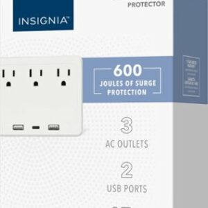 Insignia™ - 3 Outlet/3 USB 600 Joules Surge Protector - White