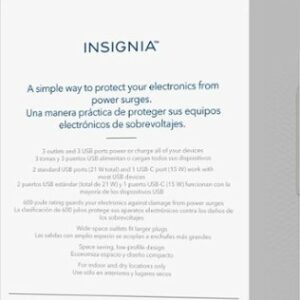 Insignia™ - 3 Outlet/3 USB 600 Joules Surge Protector - White