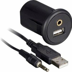 Install Bay - Snap-In USB and AUX Adapter with 4.92' Extension Cable - Black