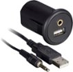 Install Bay - Snap-In USB and AUX Adapter with 4.92' Extension Cable - Black