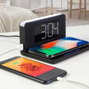 Aluratek - Alarm Clock with Nightlight and Qi Wireless Charging - Black